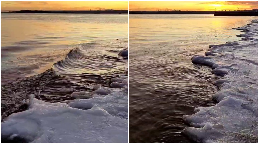 Саратовцы заметили на Волге завораживающий ледяной вал